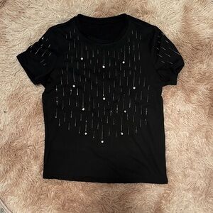 Black Embellished Rhinestone Women's Top
